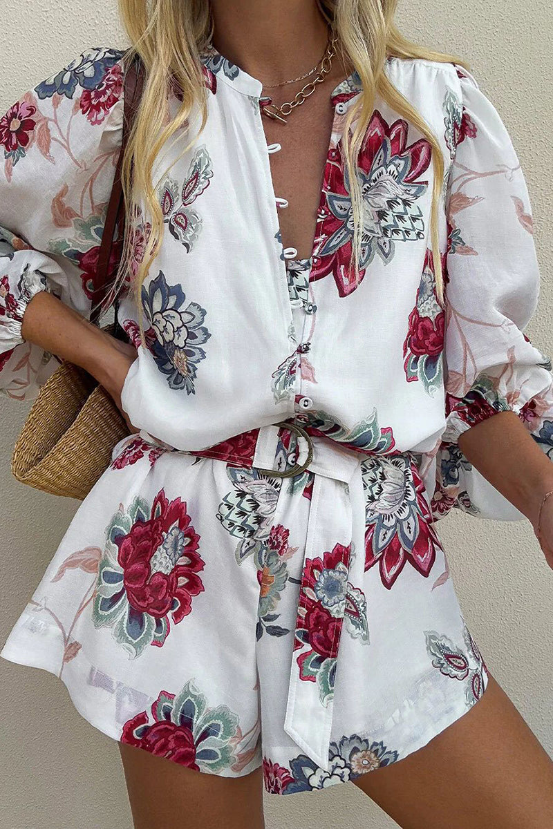 Floral Belted Shirt Romper