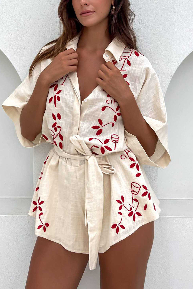 Printed Tie-Waist Romper