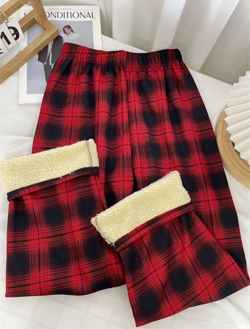 High-Waisted Plaid Straight-Leg Pants