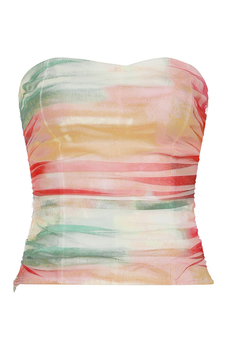 Strapless Ruched Print Tank Top