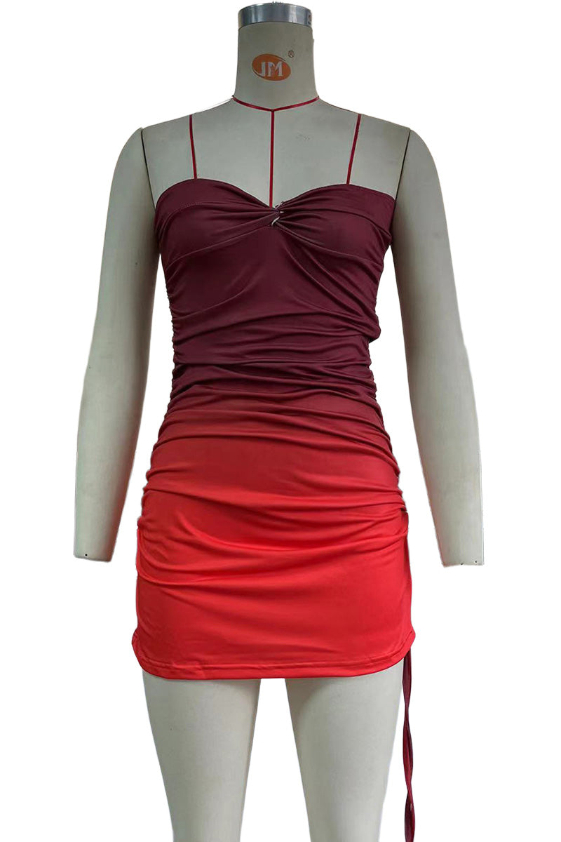 Ruched Bodycon Strappy Mini Dress