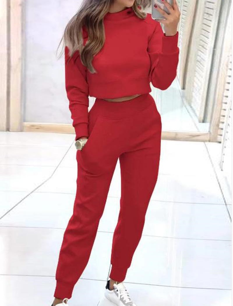 High-Neck Cropped Top and Jogger Pants Set