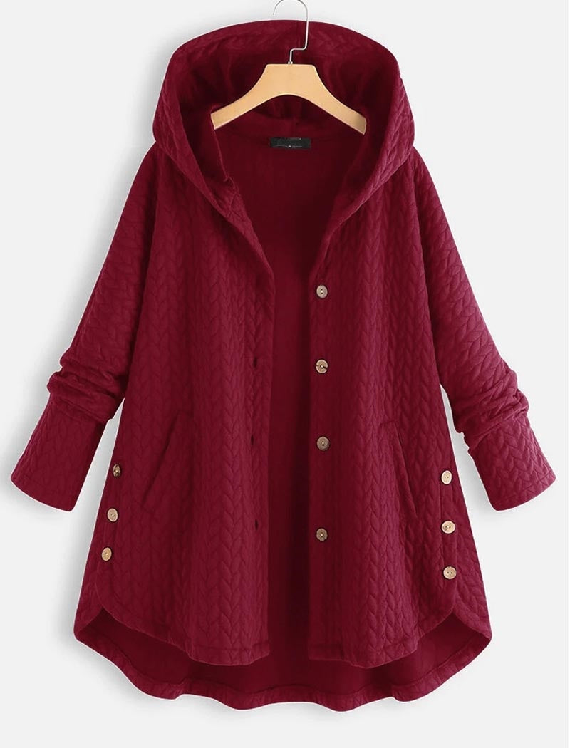 Hooded Quilted Button-Up Coat