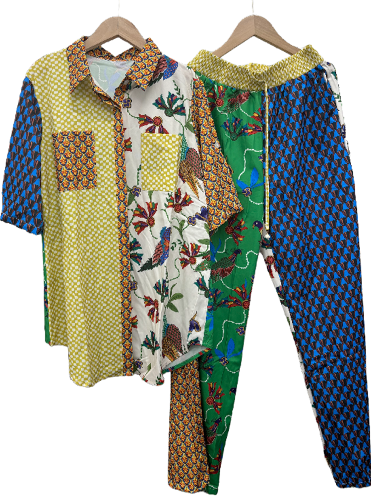Patchwork Shirt and Pants Set