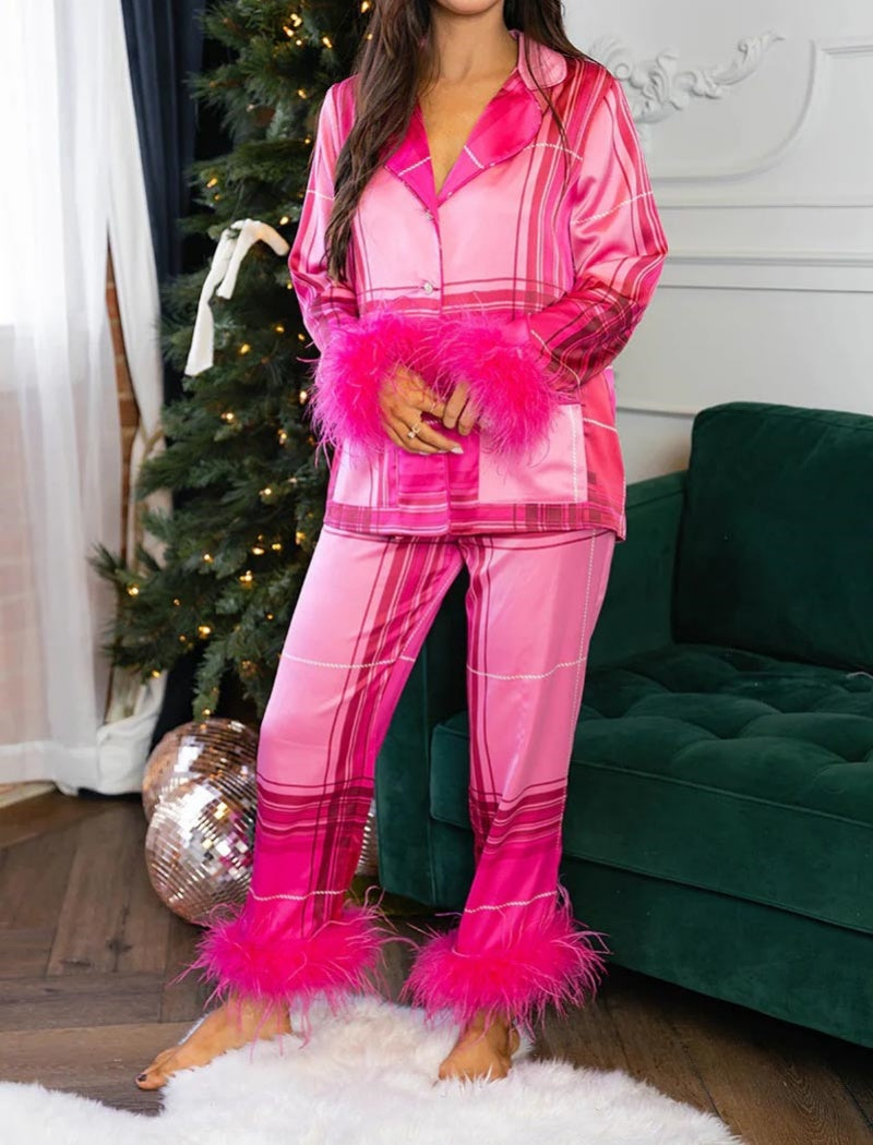 Christmas Print Satin Loungewear Set