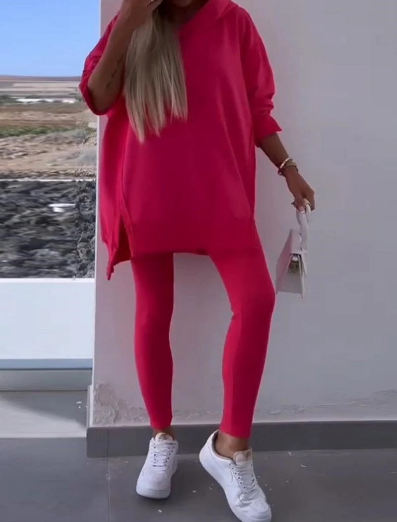 Solid Hoodie and Leggings Set