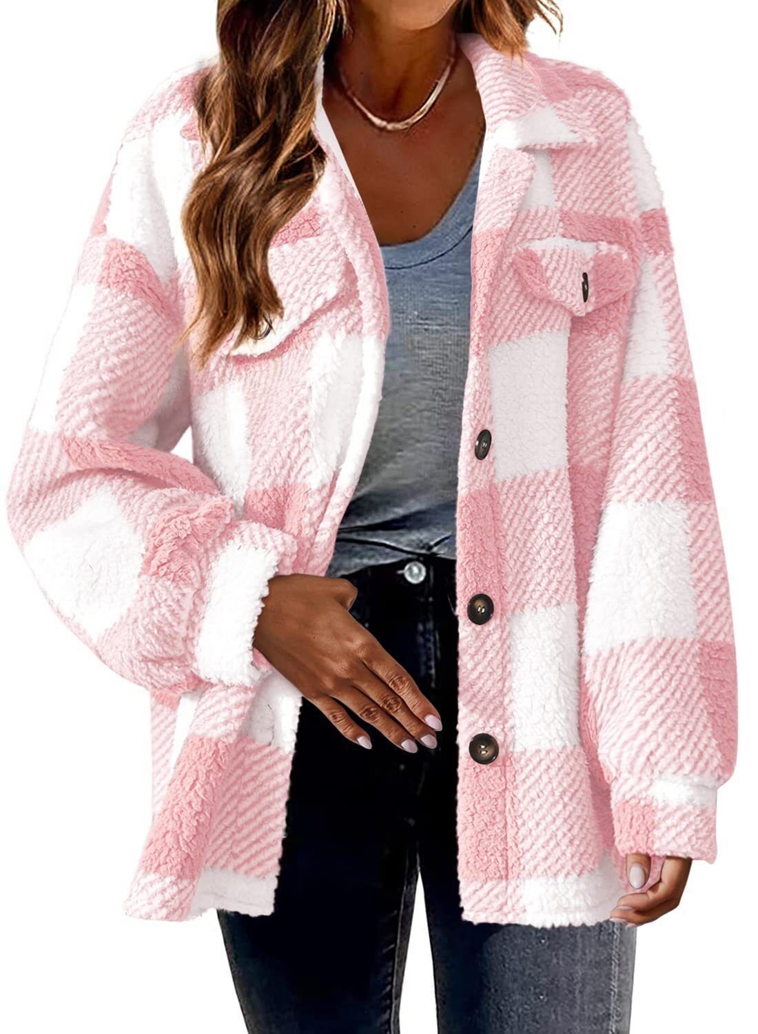 Plaid Button-Up Sherpa Jacket
