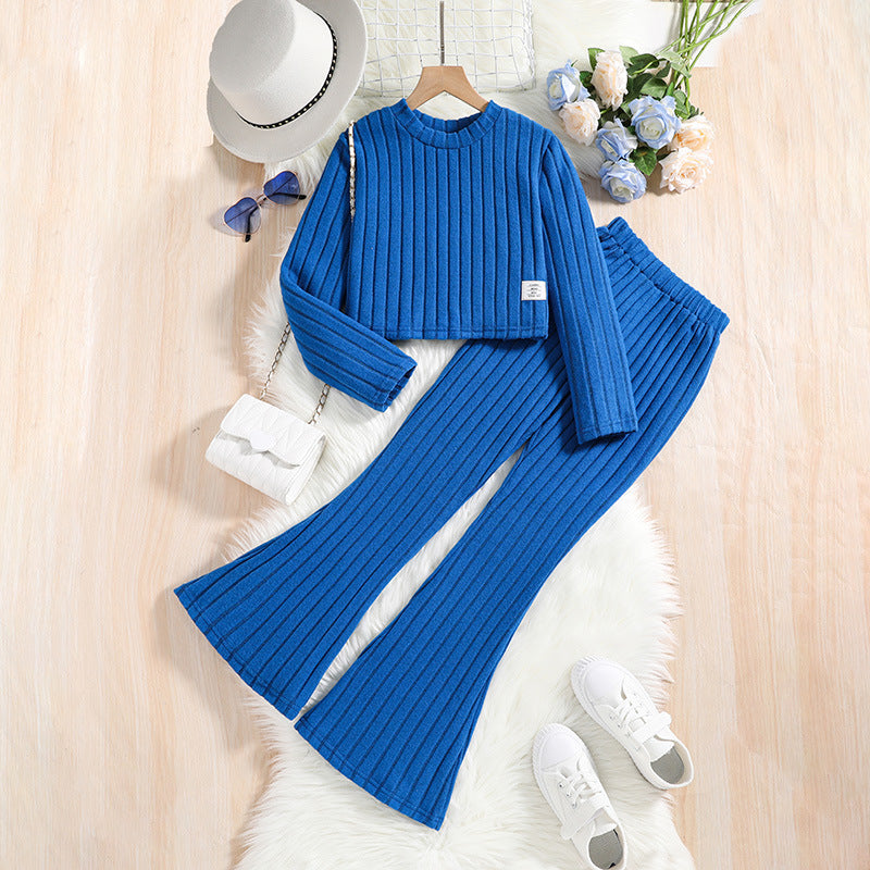 Ribbed Knit Cropped Sweater and Flare Pants Set (Kids)