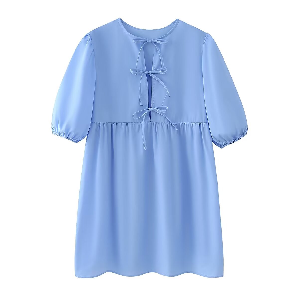 Puff Sleeve Tie-Front Mini Dress