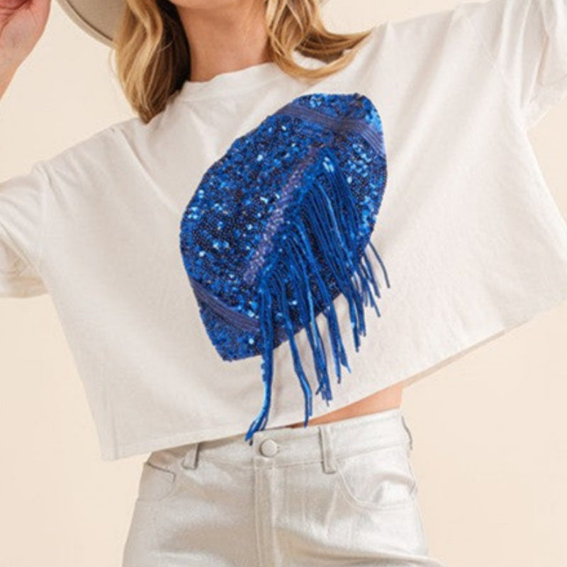 Sequin Fringe Football Graphic Tee