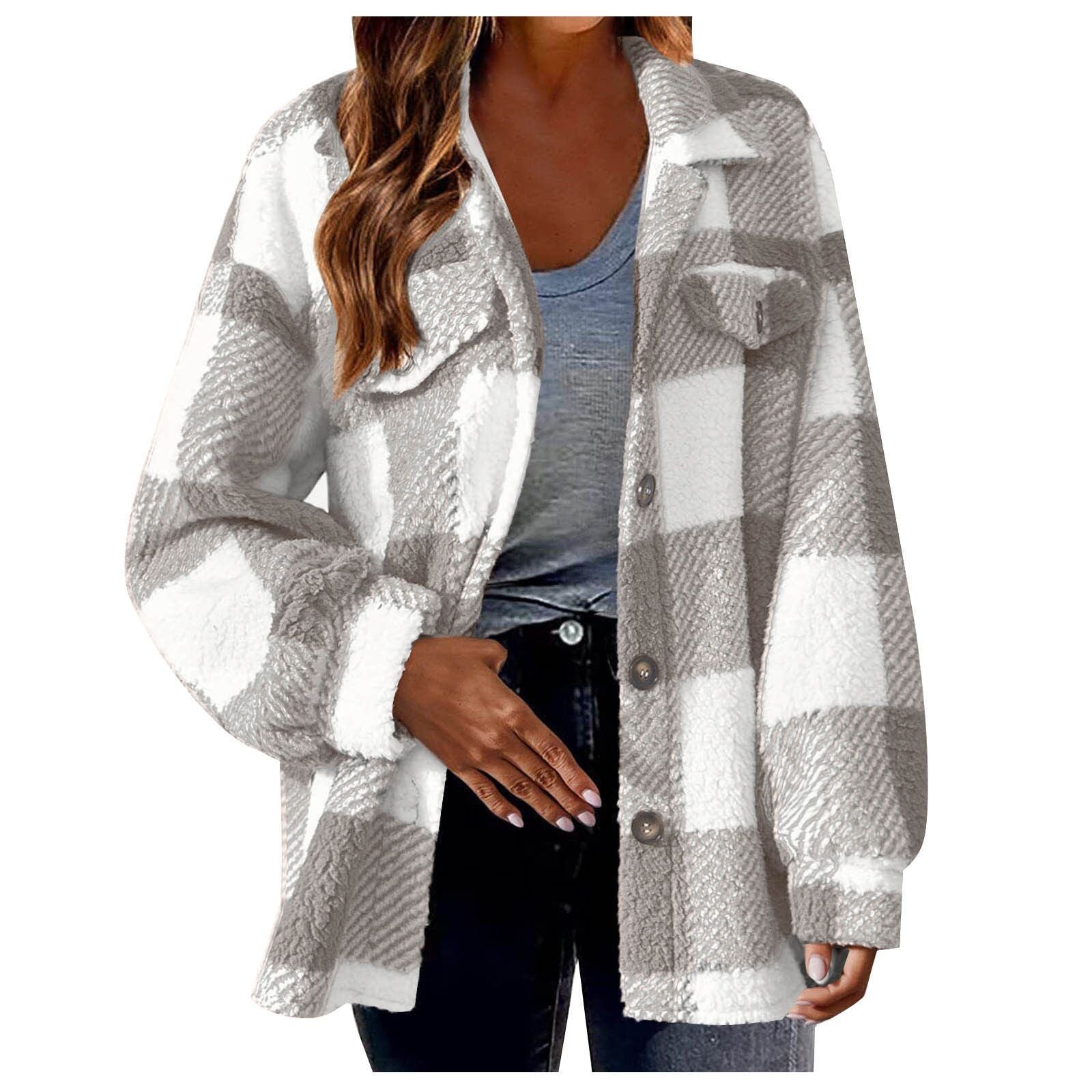 Plaid Button-Up Sherpa Jacket