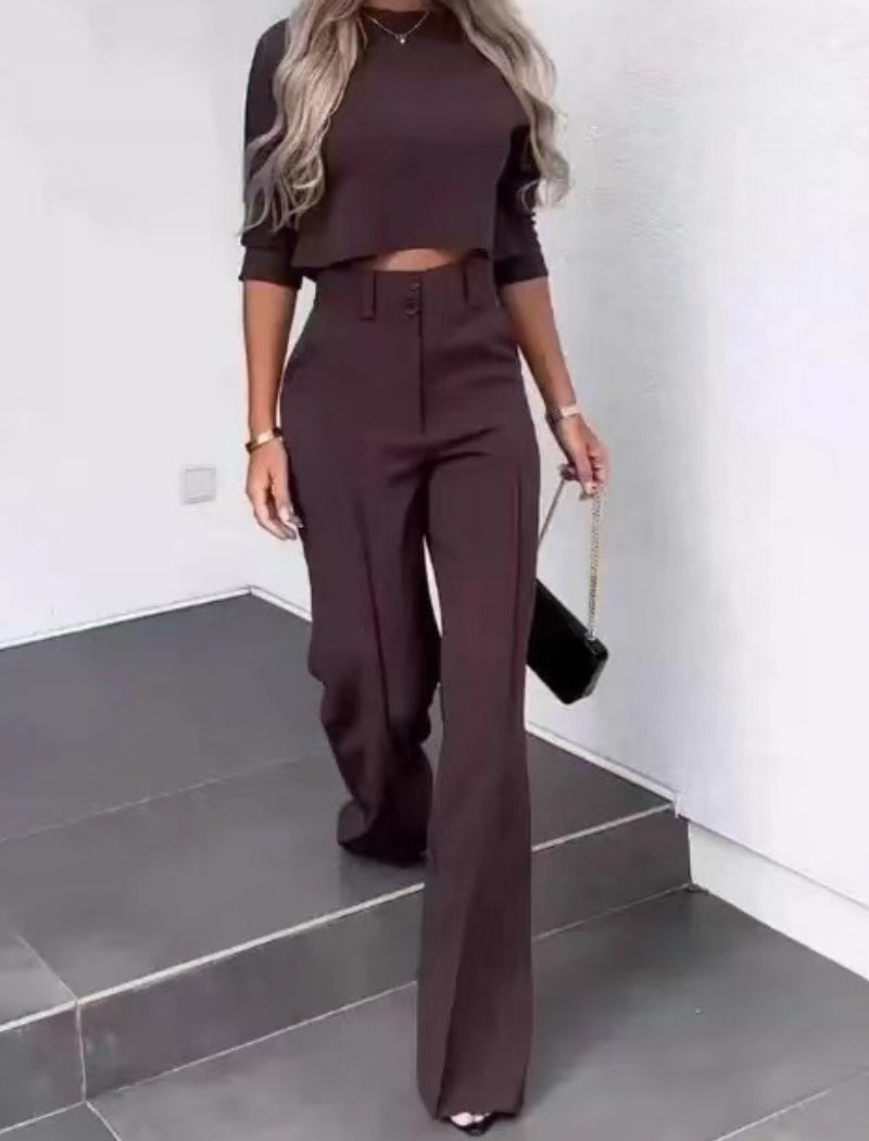 Cropped Long Sleeve Pant Set