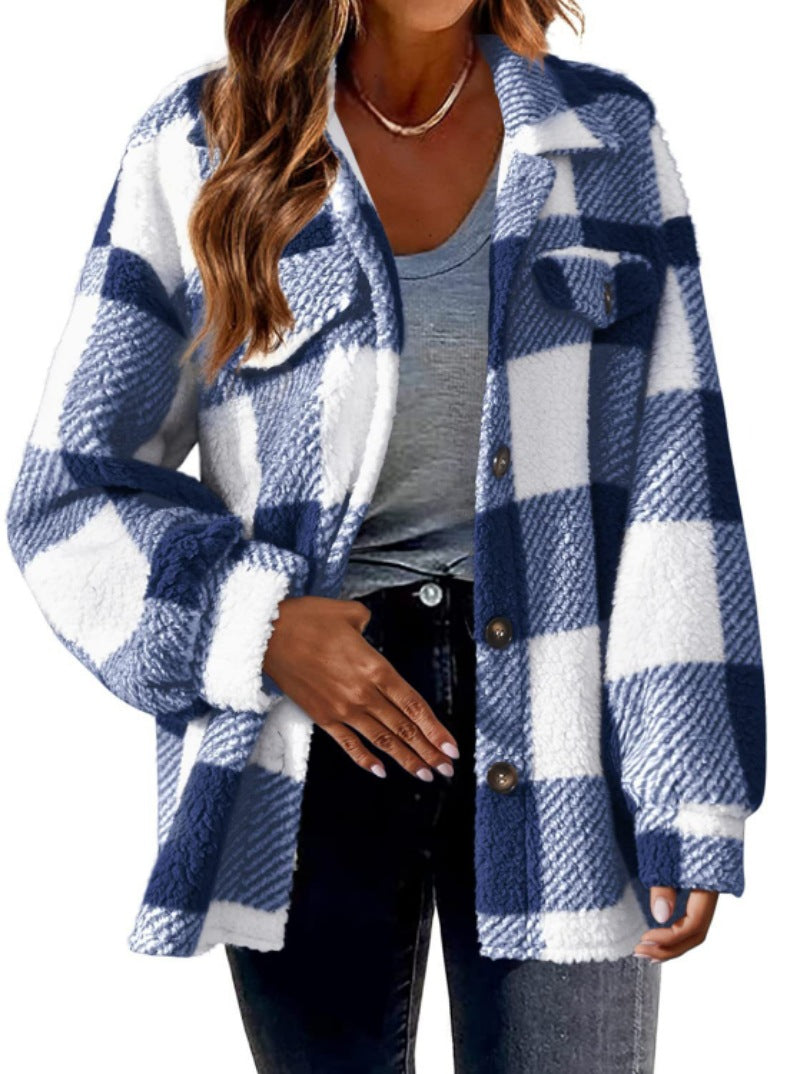 Plaid Button-Up Sherpa Jacket