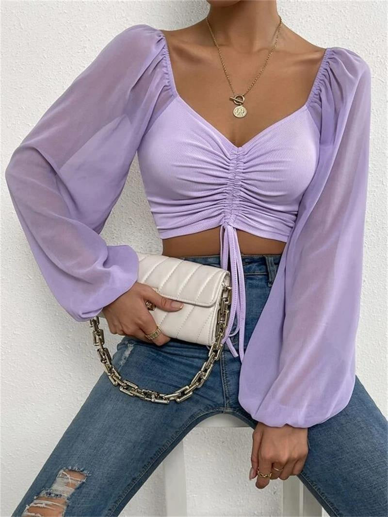 Ruched Long Sleeve Crop Top
