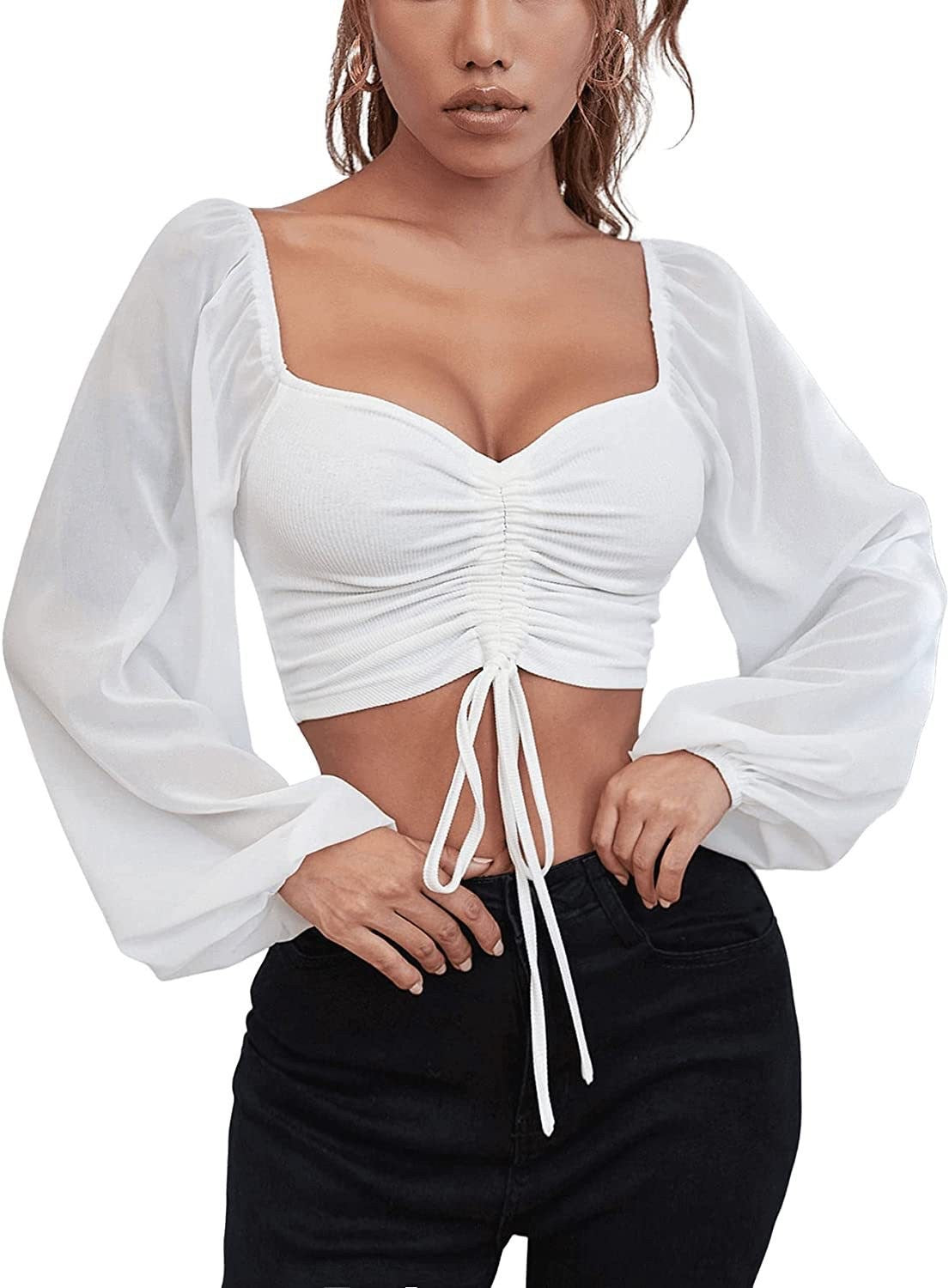 Ruched Long Sleeve Crop Top