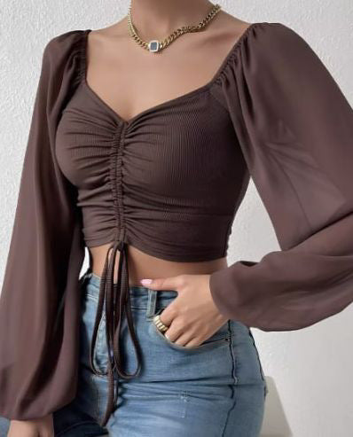 Ruched Long Sleeve Crop Top