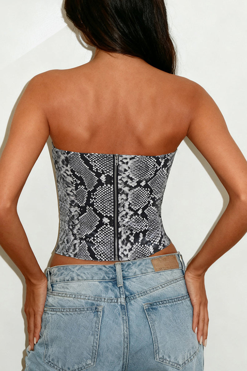 Strapless Snake Print Bustier Top