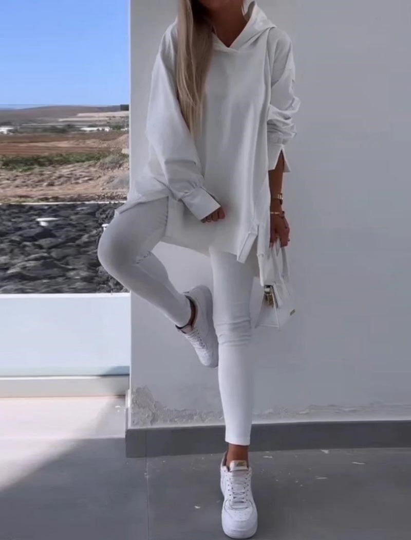 Solid Hoodie and Leggings Set