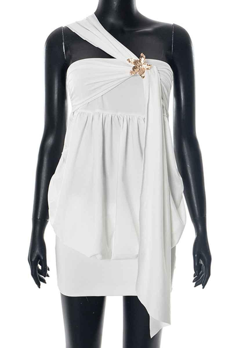 Elegant One-Shoulder Draped Mini Dress