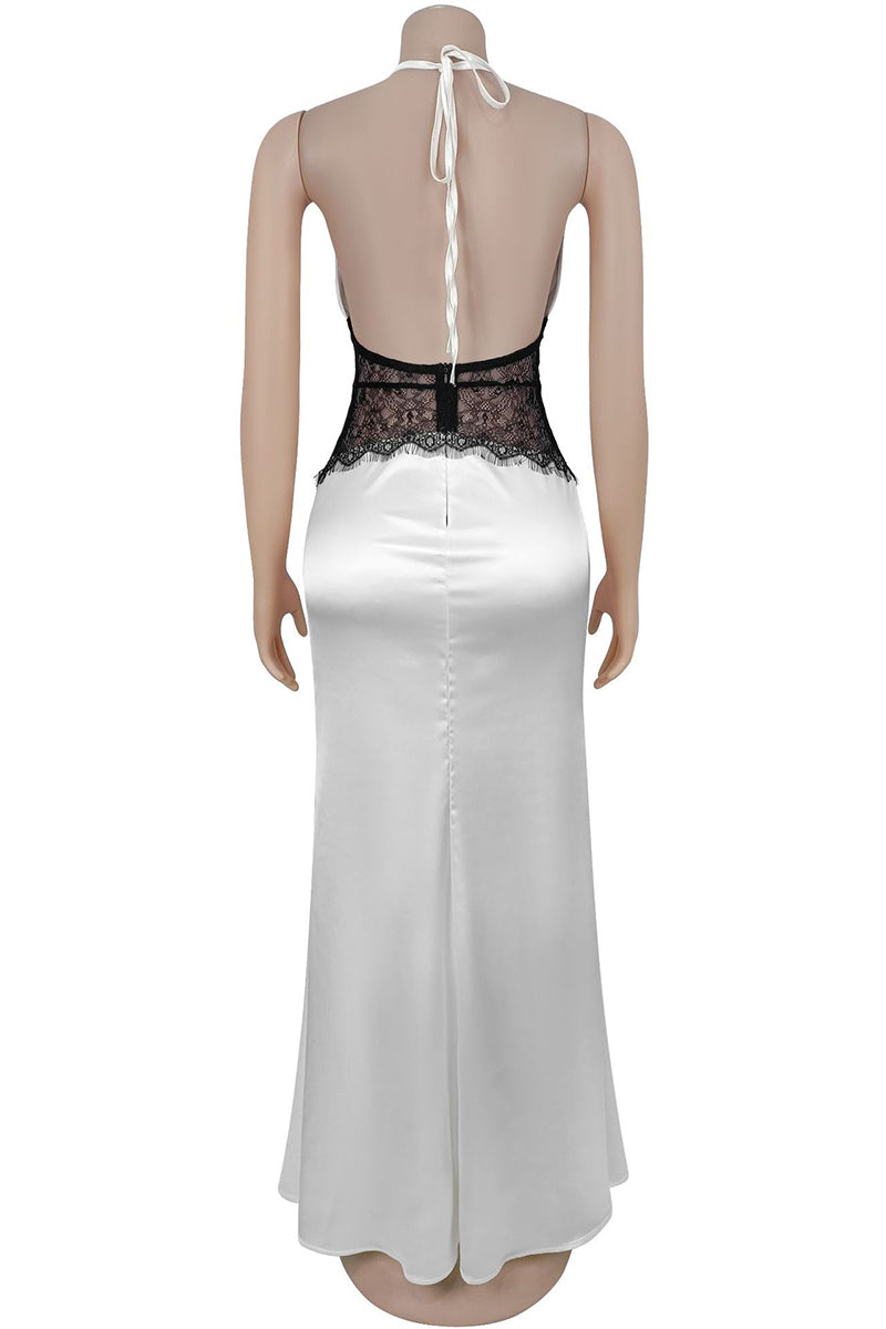Elegant Halter Lace Detail Maxi Dress