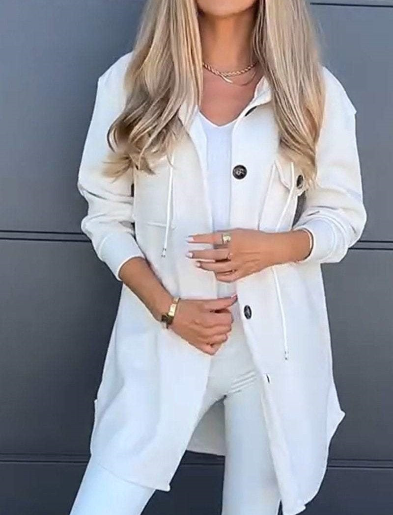 Button-Up Hooded Knit Long Coat