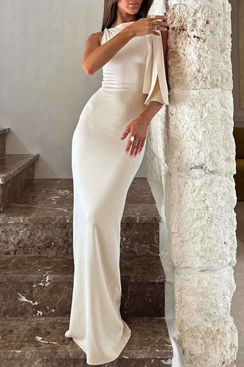 Asymmetrical Sleeve Maxi Night Out Dress