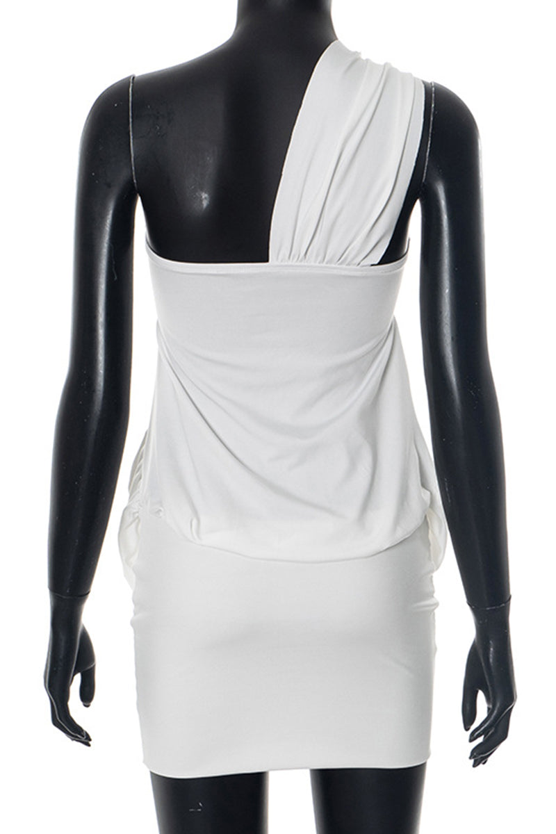 Elegant One-Shoulder Draped Mini Dress