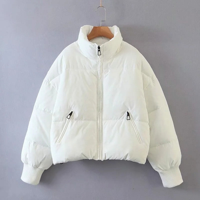 Cropped Puffer Jacket with Zip Closure