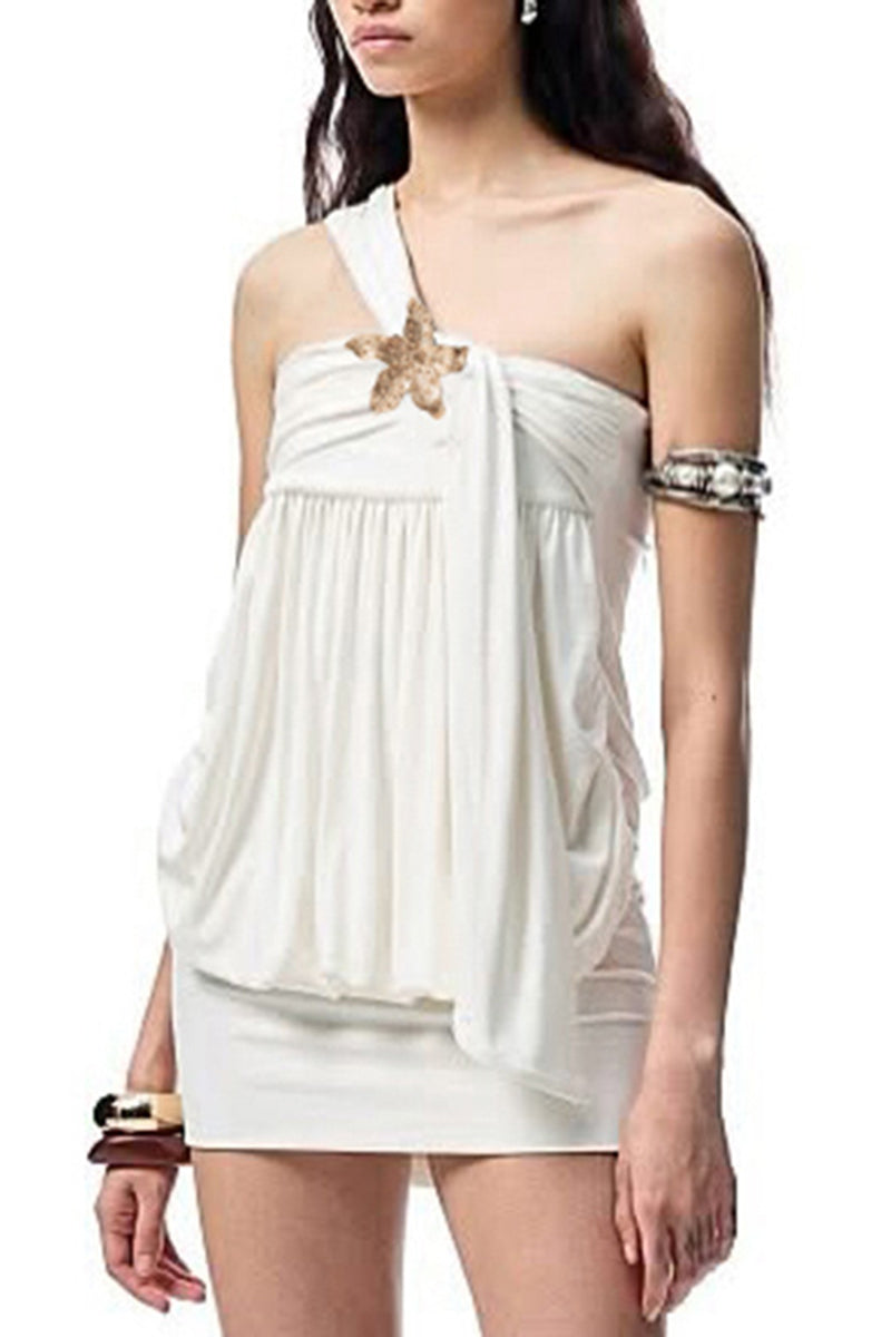 Elegant One-Shoulder Draped Mini Dress