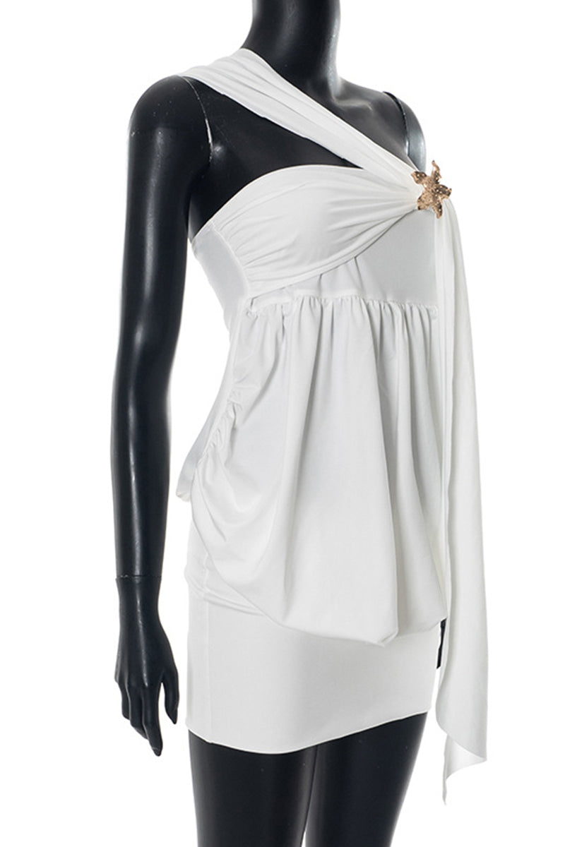 Elegant One-Shoulder Draped Mini Dress