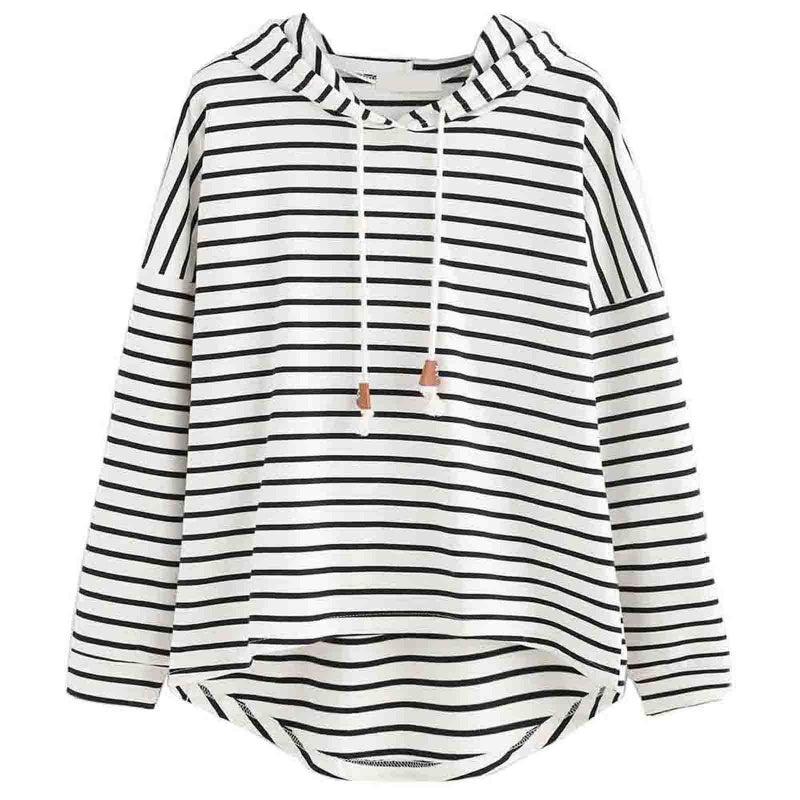 Striped Drawstring Hooded Long Sleeve Top
