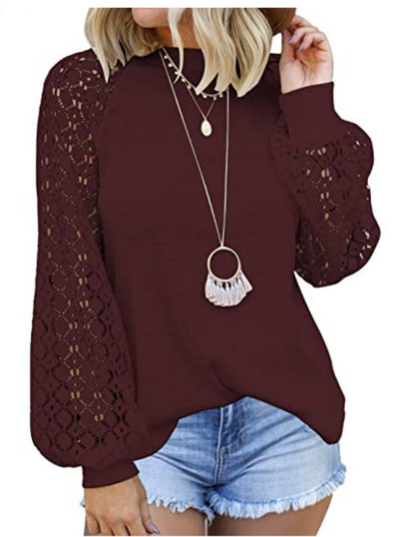 Lace Patchwork Loose Fit Long Sleeve Top