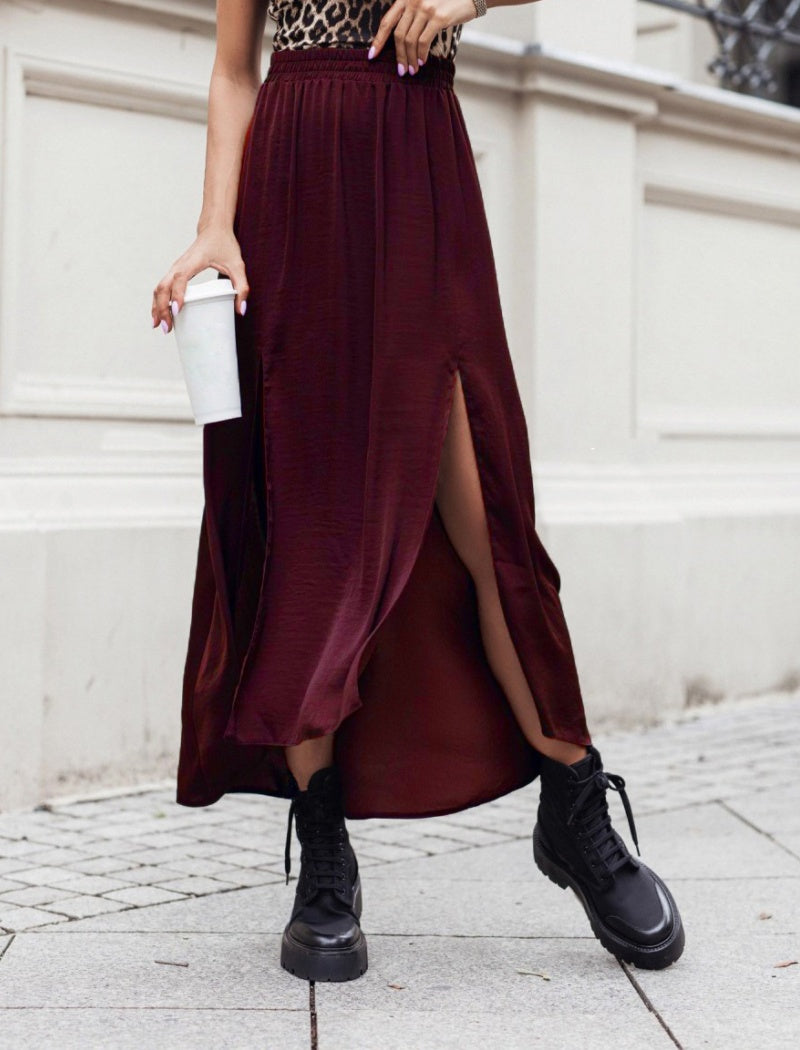 High-Slit Maxi Skirt with Flowy Design