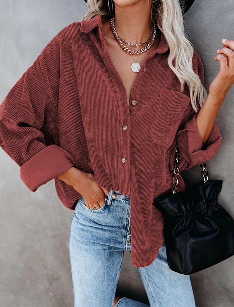 Oversized Corduroy Button-Up Shirt