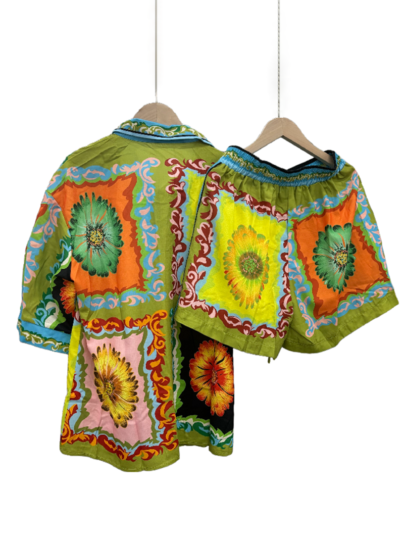 Floral Print Button-Up Shirt and Shorts Set