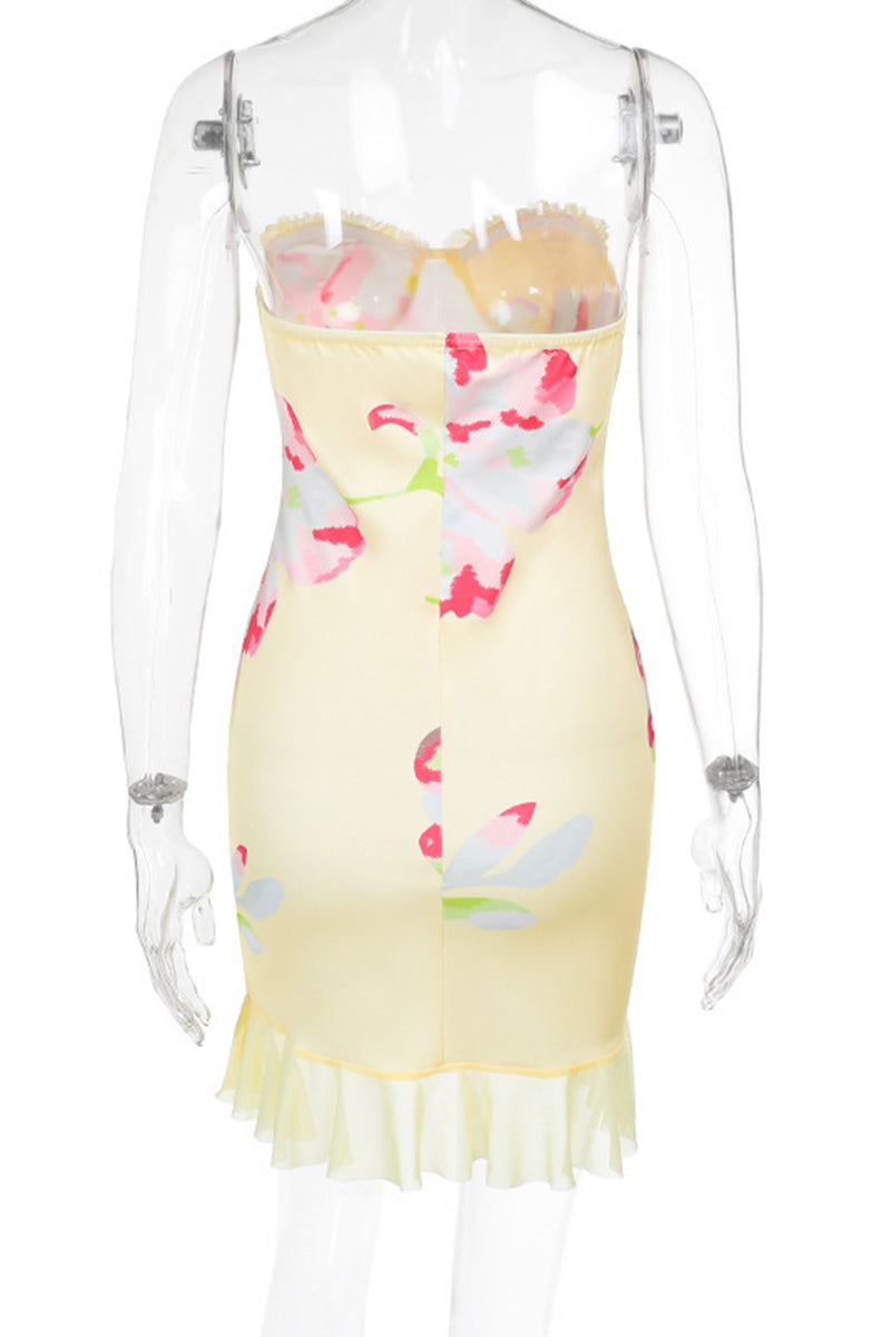 Floral Print Ruffle Hem Mini Dress
