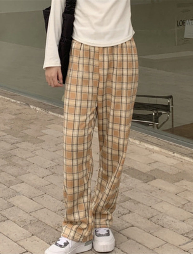 High-Waisted Plaid Straight-Leg Pants