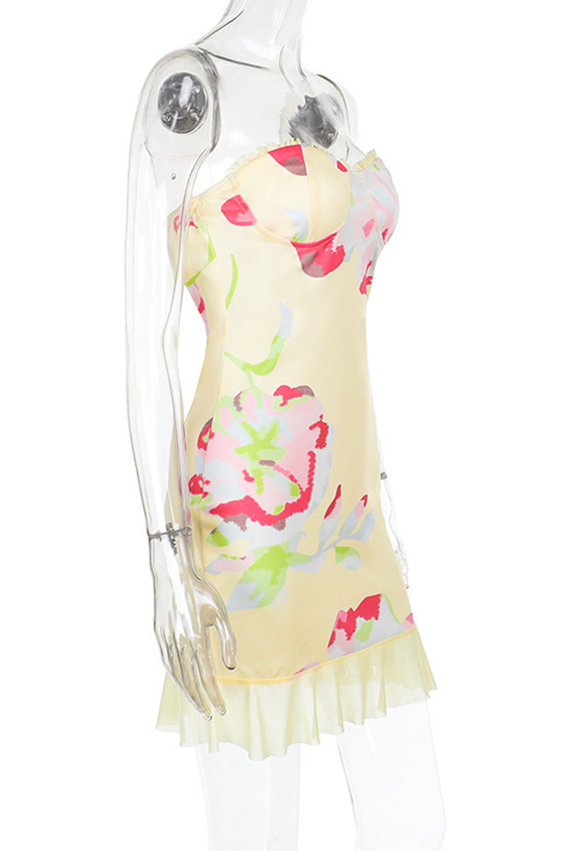 Floral Print Ruffle Hem Mini Dress