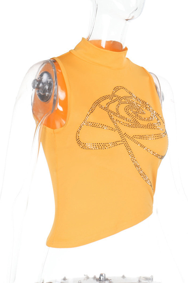 Embellished Rose High-Neck Tank Top