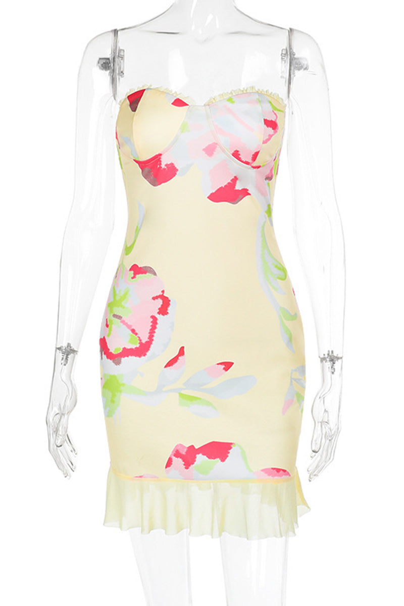 Floral Print Ruffle Hem Mini Dress