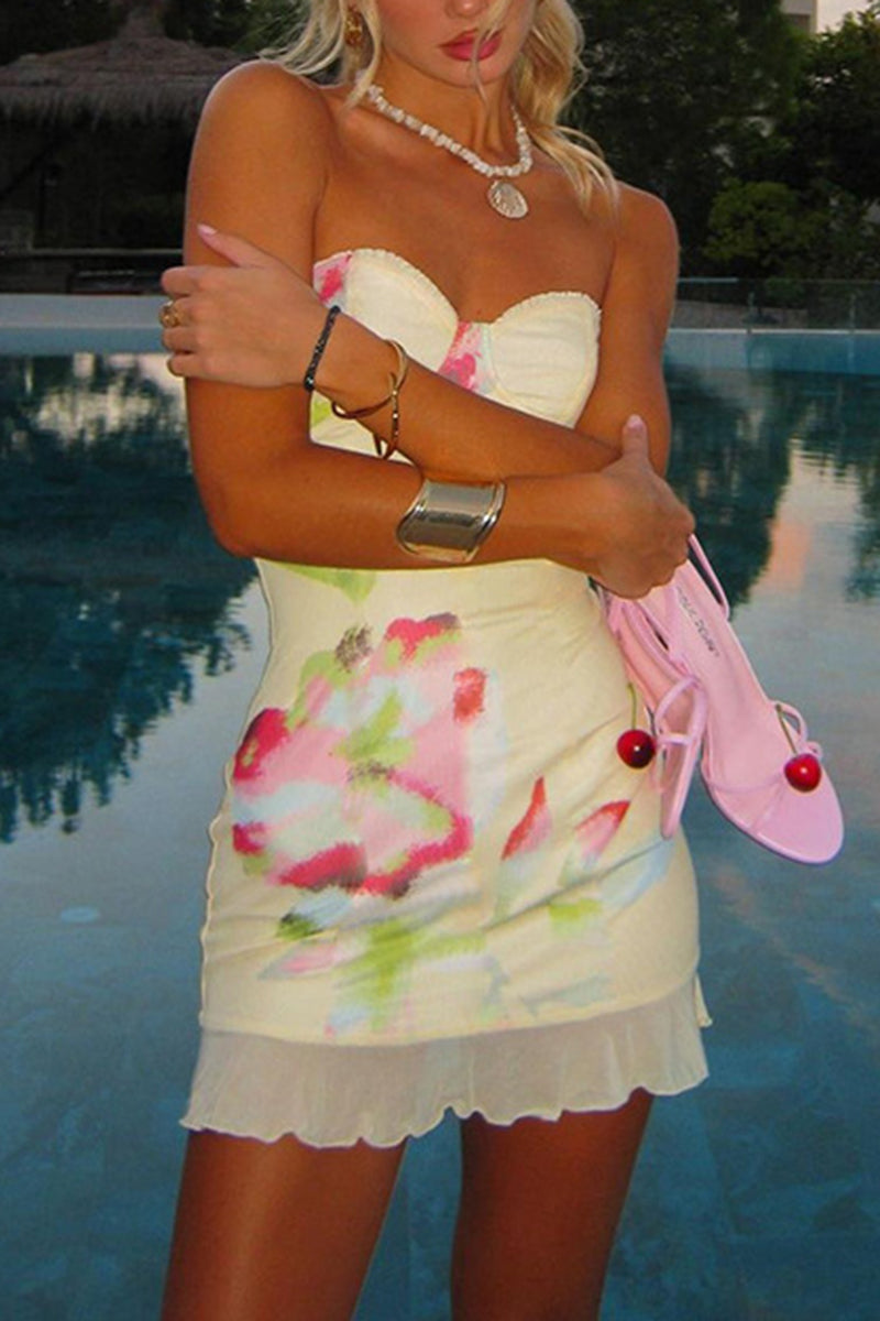 Floral Print Ruffle Hem Mini Dress