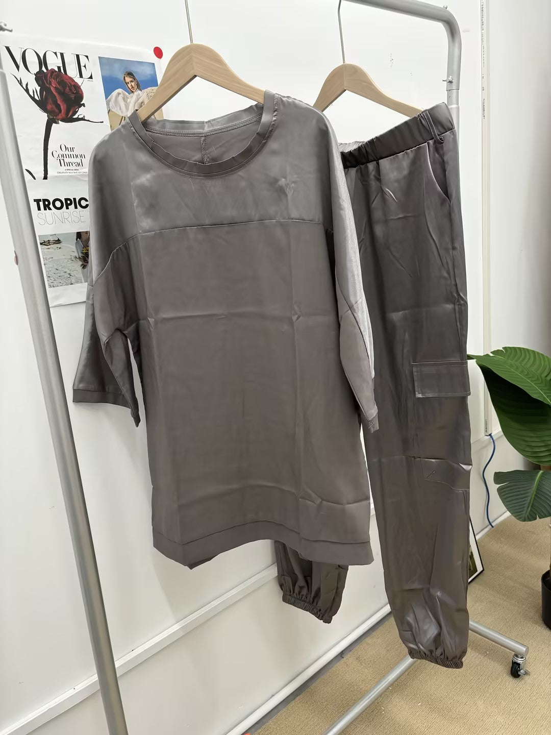 Satin Top and Cargo Pant Set