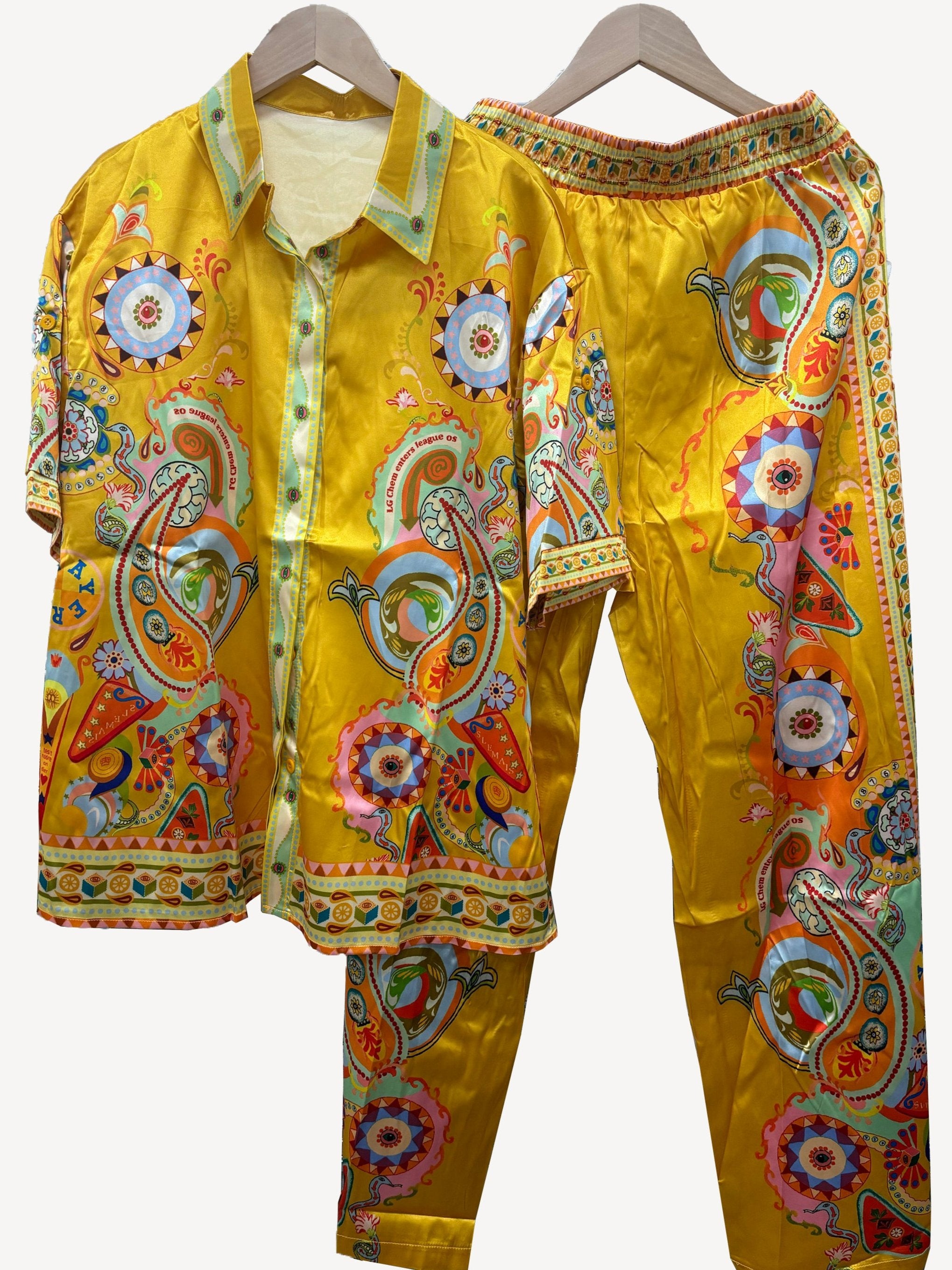 Graphic Print Shirt and Wide-Leg Pants Set