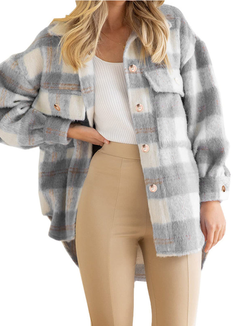 Oversized Checked Coat with Chest Pockets