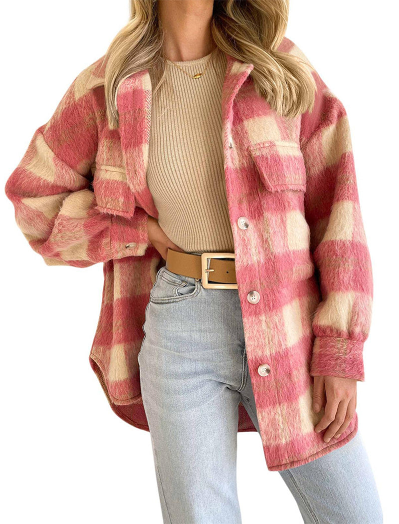 Oversized Checked Coat with Chest Pockets