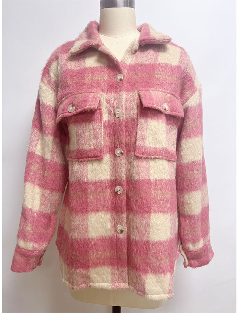 Oversized Checked Coat with Chest Pockets