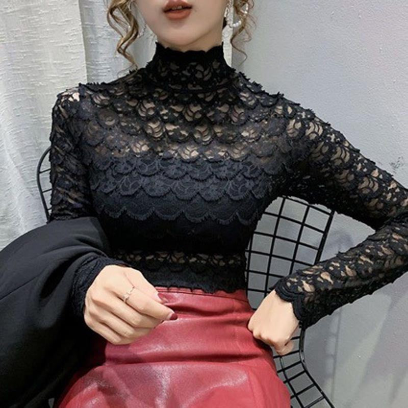 Lace Long Sleeve Turtleneck Top