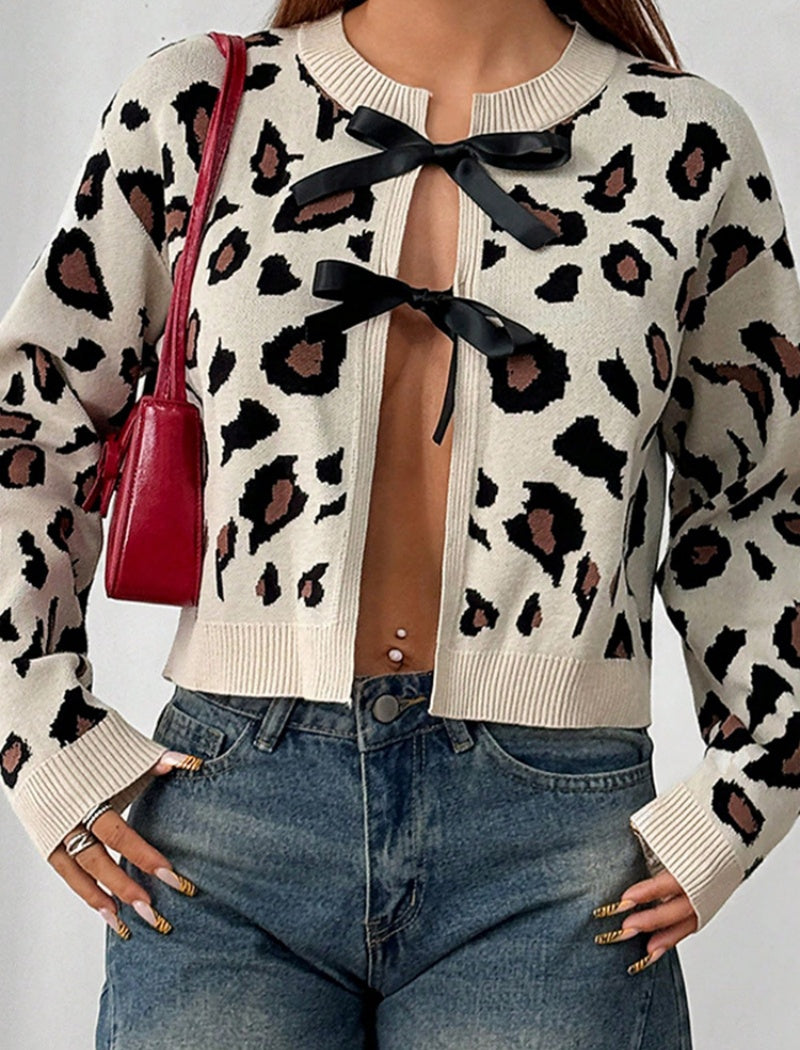 Open-Front Cardigan with Bow Detail