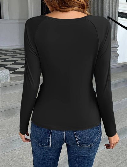 Cutout V-Neck Long Sleeve Top