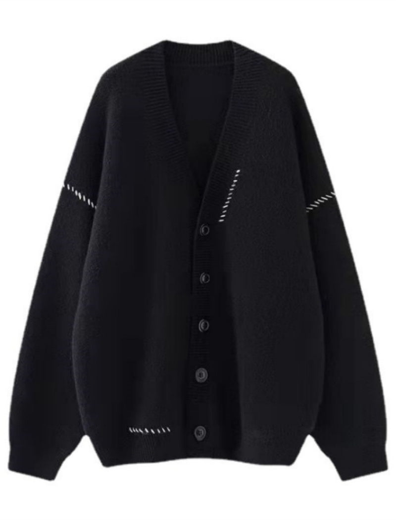 Oversized Button-Up Cardigan with Ribbed Trim [NON-RETURNABLE]